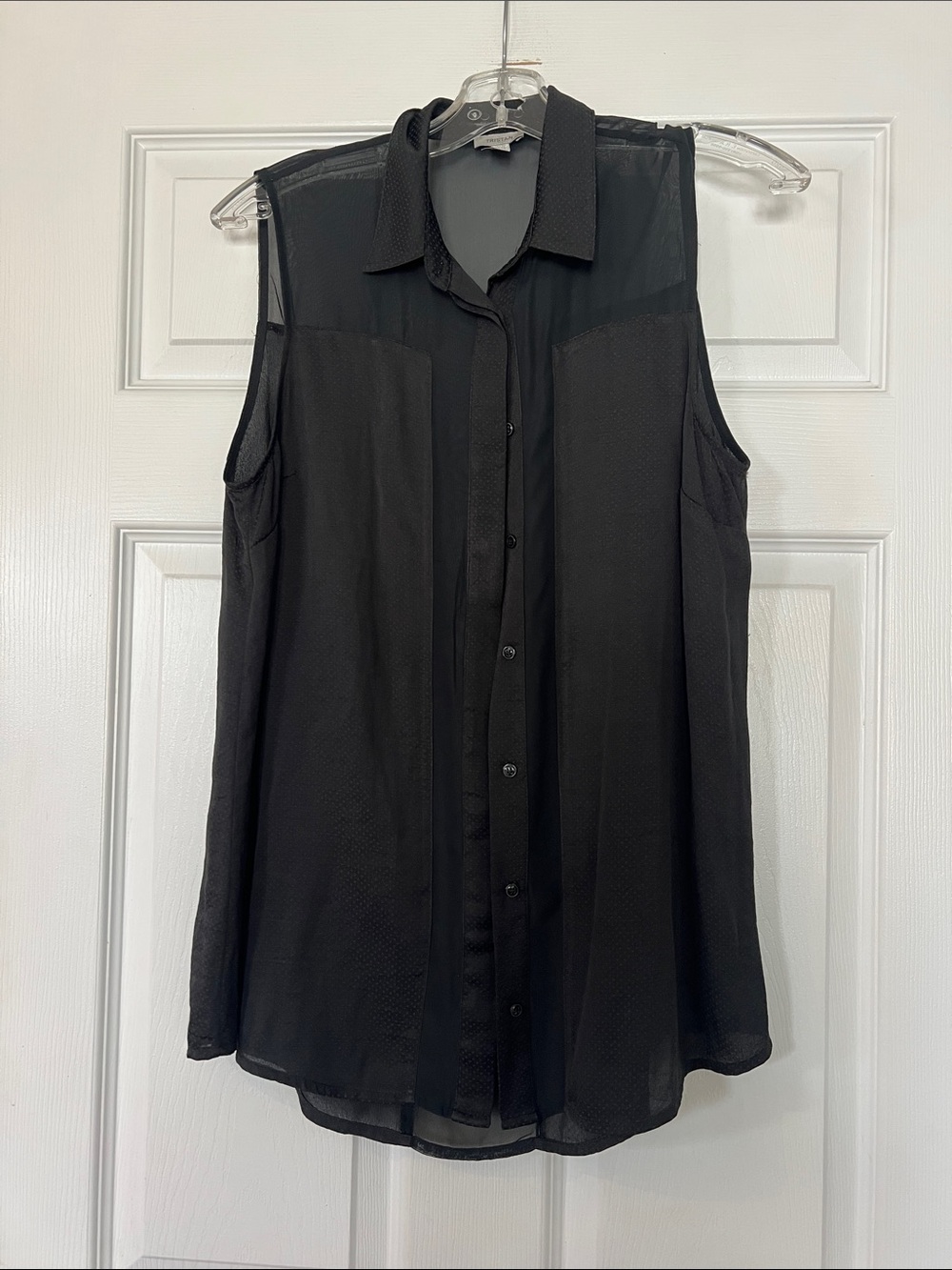 Tristan Sleeveless Black Button-Front Blouse
